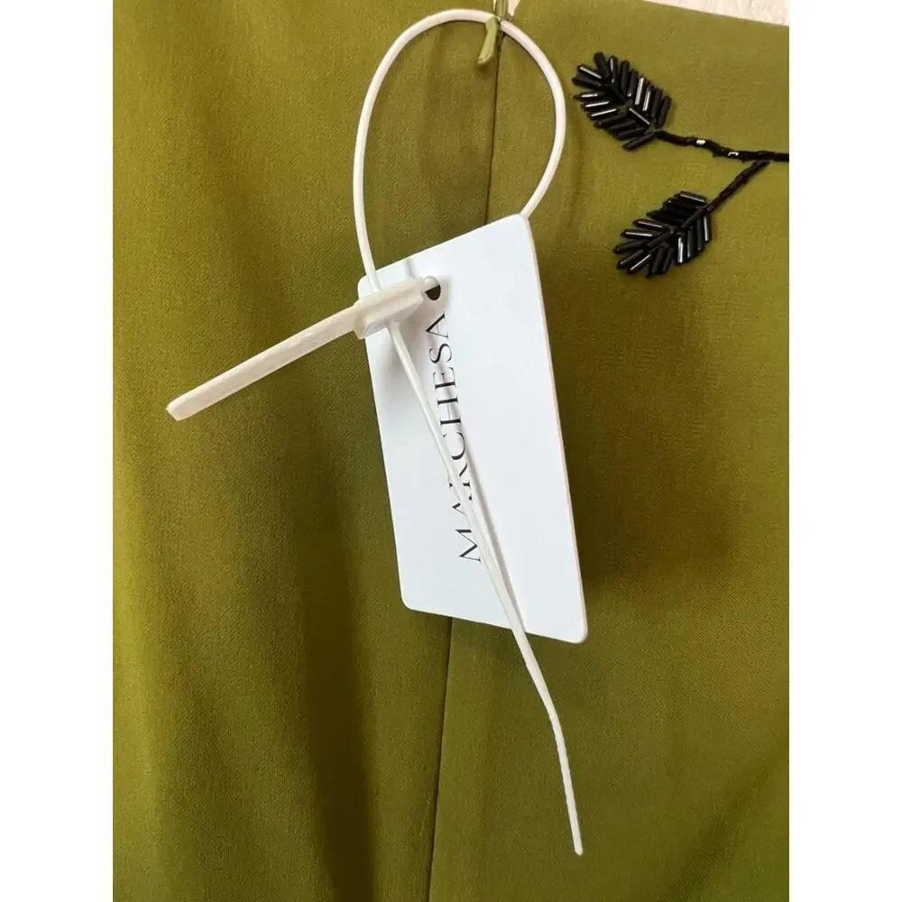 Marchesa EMBROIDERED DRAPED KAFTAN Size 12 NWT Olive - Picture 6 of 12